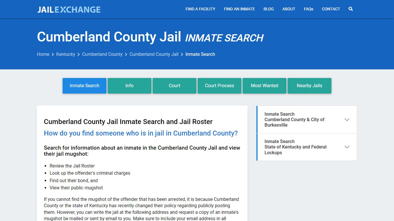 Inmate Search: Roster & Mugshots - Cumberland County Jail, KY